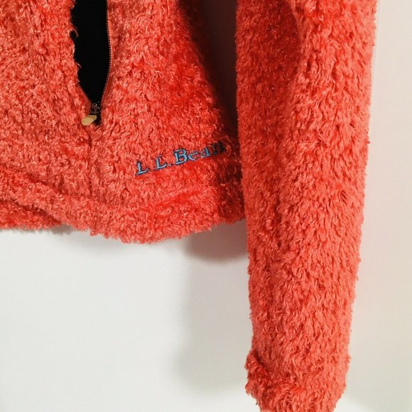 LL Bean Sz S Polartec Teddy Curly Fleece Jacket Full Zip Long Coral - Picture 4 of 5